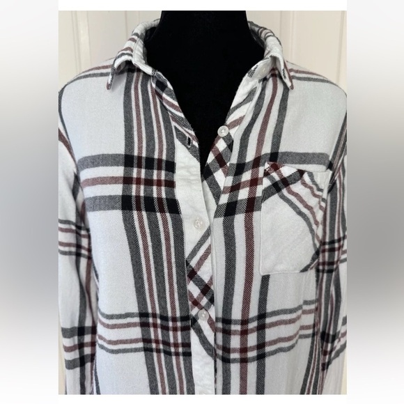 Rails Shirt S M Hunter White Navy Plaid Button Flannel Top 90s Grunge California - Picture 4 of 10